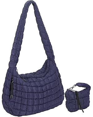 Large Quilted Puffer Tote Bag for Women with Mini Pouch Puffy Crossbody Bags Purse Hobo Puff Shou... | Amazon (US)
