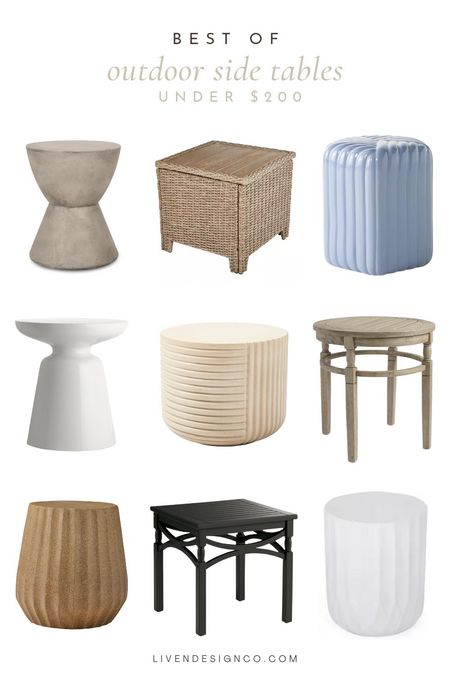 Outdoor side accent table under $200. Under $100. Patio furniture. End table. Concrete table. Cement side table. Ceramic patio side table. Garden stool. Wicker side table. Wood patio accent table. 

#LTKSeasonal #LTKHome #LTKSaleAlert