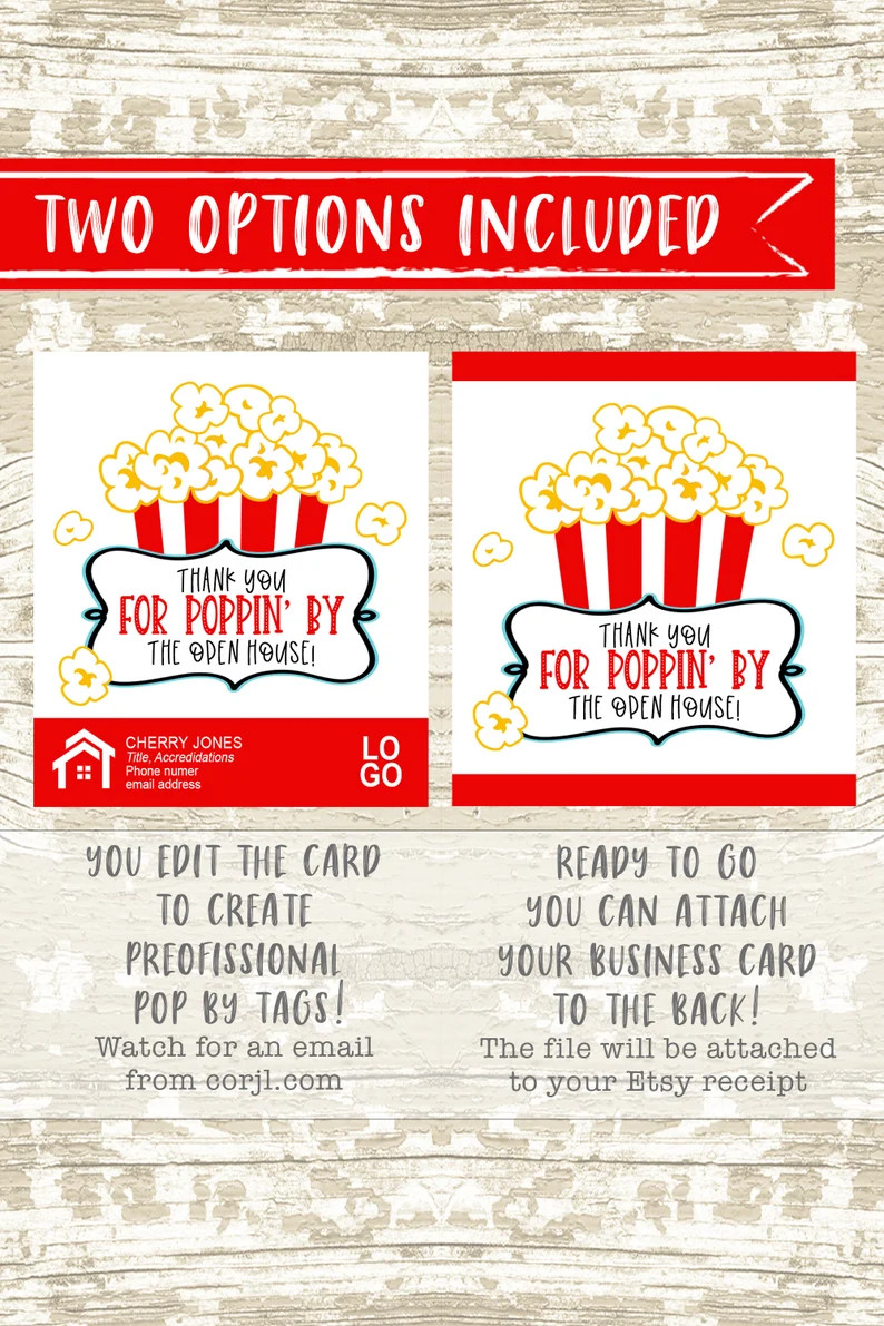 Realtor Open House Popcorn Pop by Tags, Referral Real Estate Printable Tag, Real Estate Marketing... | Etsy (US)