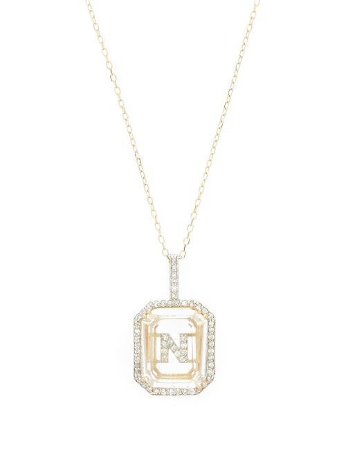 Mateo - Initials Diamond, Quartz & 14kt Gold Necklace N-z - Womens - Crystal | Matches (US)