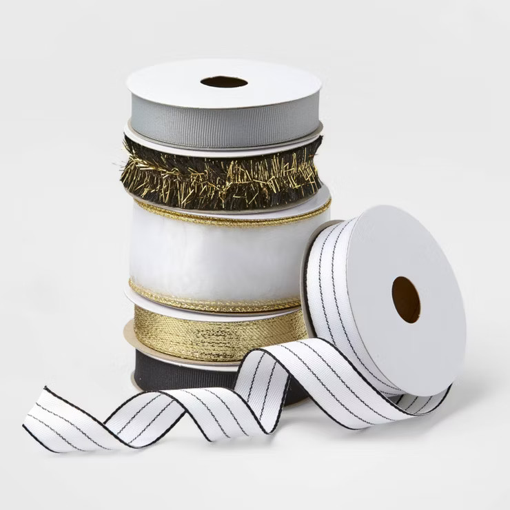 6ct End Fabric Ribbon White/Silver/Black/Gold 150ft - Wondershop™ | Target