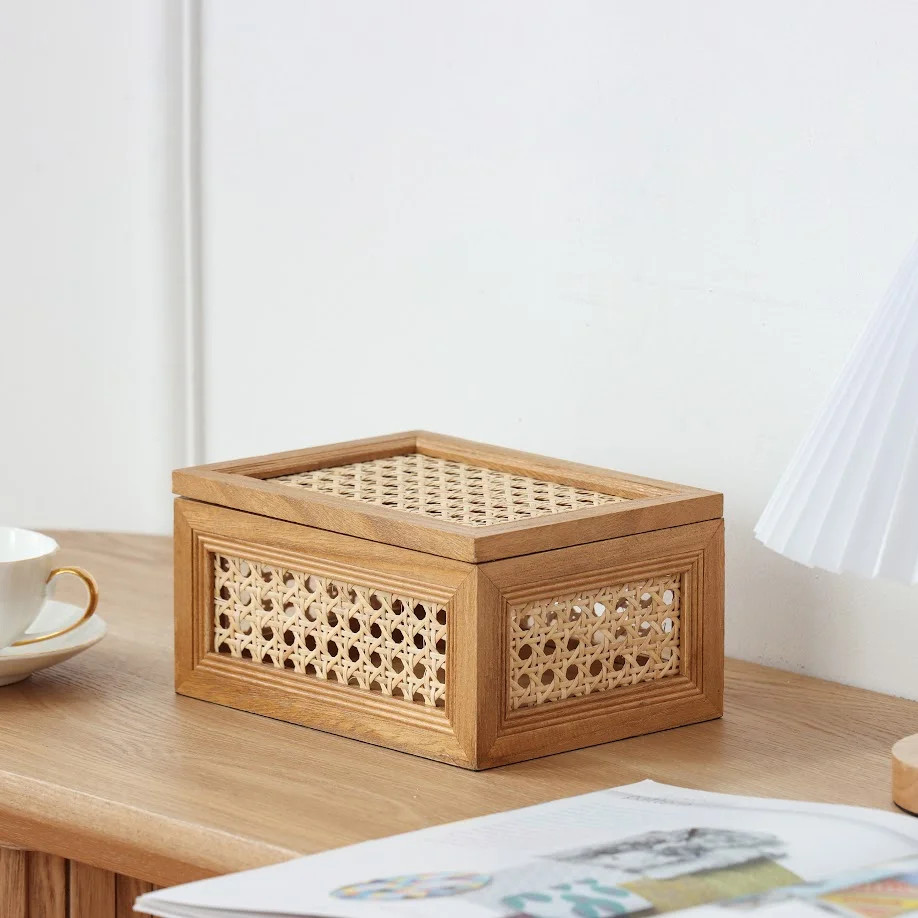 Home Decor Collection Sterling & Noble Home Oblong Rattan and Wood Decorative Tabletop Box | Walmart (US)