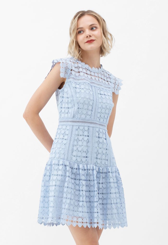 Full of Heart Crochet Sleeveless Dress in Blue | Chicwish