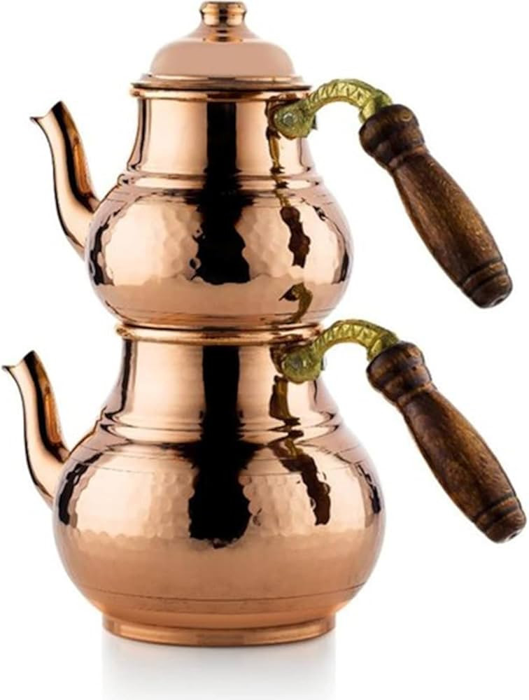 Handmade Rustic Copper Teapot Set for Stovetop | Handmade Copper Double Tea Maker w/Wooden Handle... | Amazon (US)
