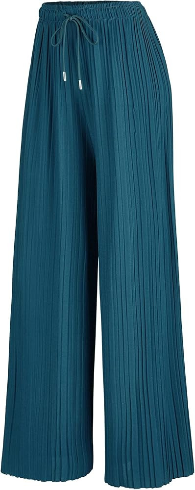 Made By Johnny Women's Pleated Wide Leg Palazzo Pants with Drawstring | Amazon (US)