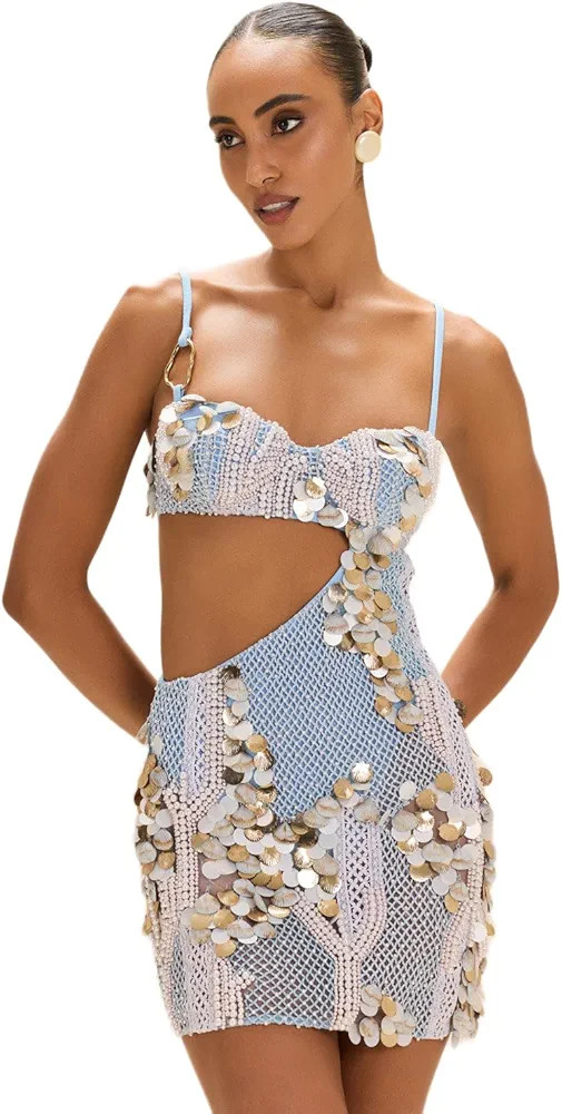 Amazon.com: PATBO, Seashell Embroidery Cut Out Mini Dress, 12, Blue : Amazon Luxury | Amazon (US)