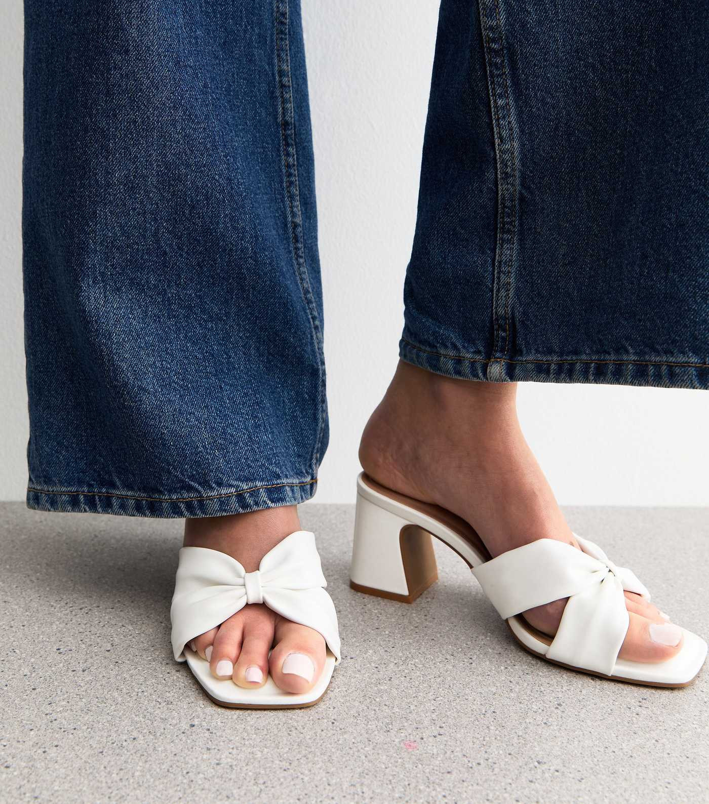 Wide Fit White Faux Leather Knot Detail Open Toe Sandals | New Look | New Look (UK)