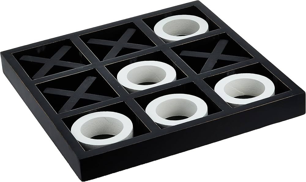 Deco 79 Wood Tic Tac Toe Game Set with White Os, 14" x 14" x 2", Black | Amazon (US)