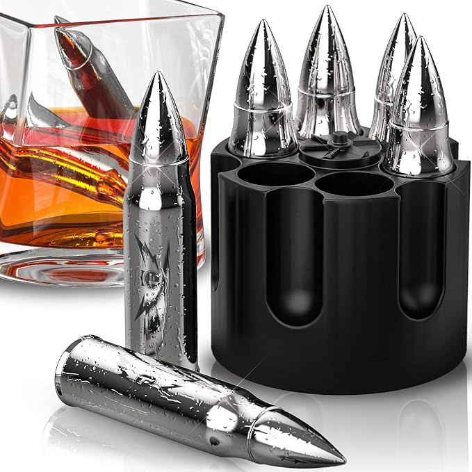 Bullet Shaped Metal Whiskey Stones - 6-Pack Stainless Steel Whiskey Rocks | Metal Ice Cubes to Ch... | Amazon (US)