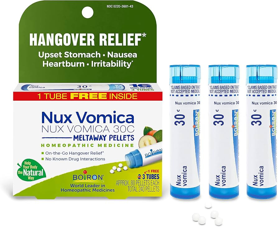 Boiron Nux Vomica 30C Homeopathic Medicine for Hangover Relief, Upset Stomach, Nausea, and Overin... | Amazon (US)