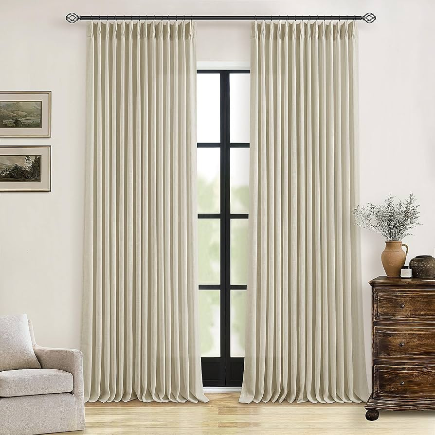 Linen Flax Curtains Pinch Pleated 102 Inch Curtains 2 Panels | Amazon (US)