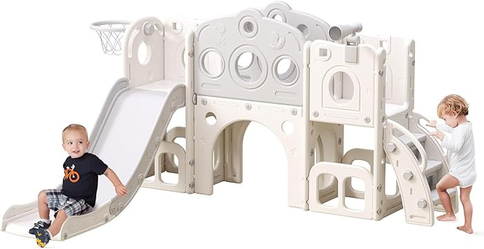 8 in 1 Toddler Slide, Outdoor Indoor Playset for Kids Baby Age 1-3, Childs Climber Slide with Sto... | Amazon (US)