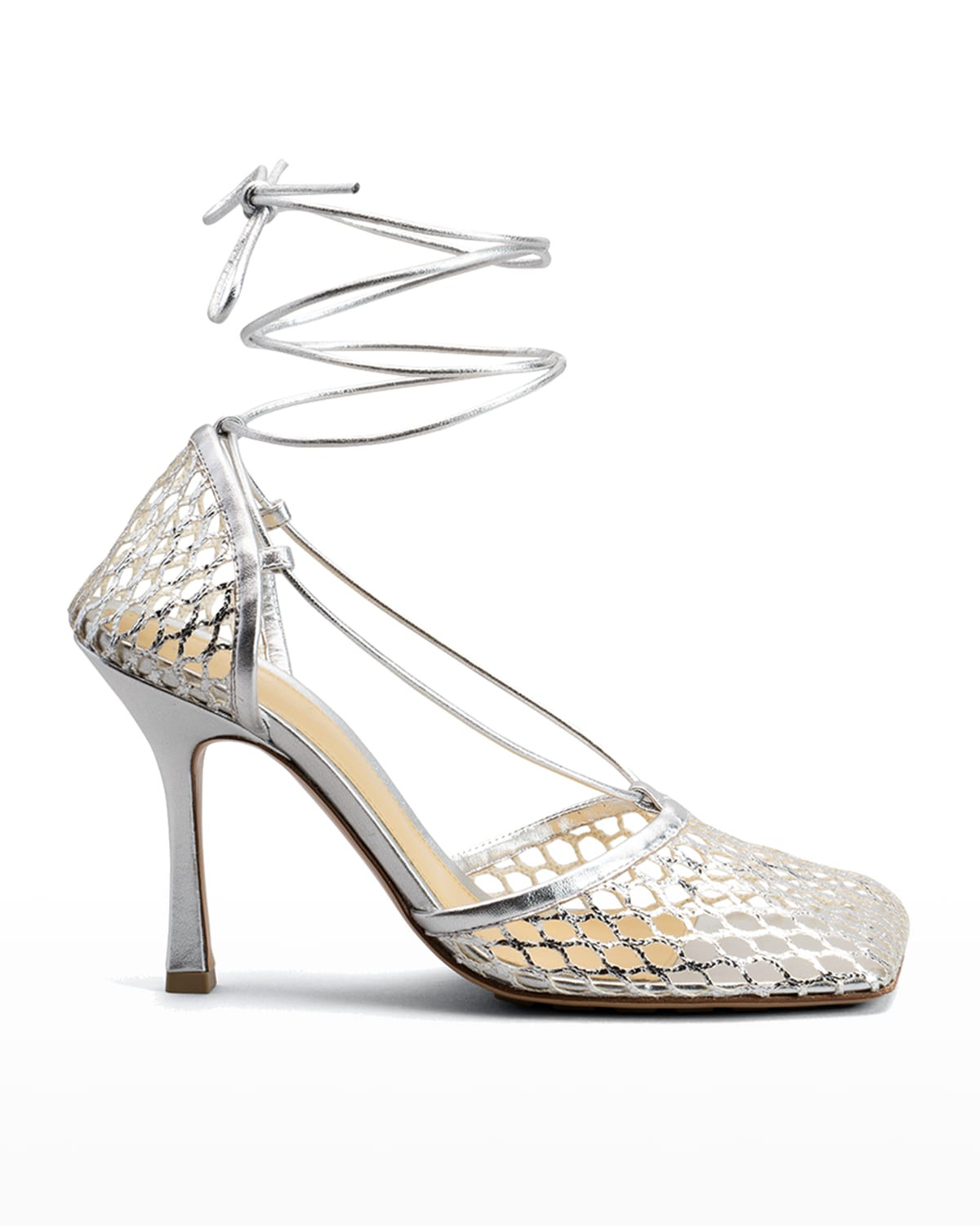 90mm Macrame Metallic Ankle-Wrap Pumps | Neiman Marcus