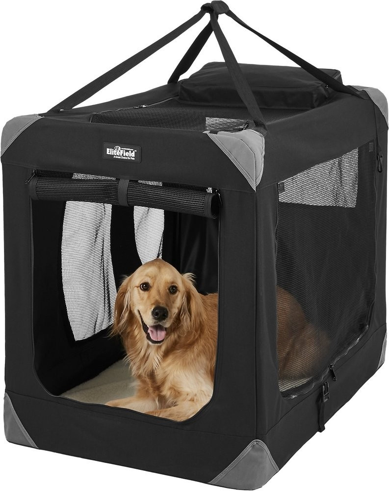 EliteField 3-Door Collapsible Soft-Sided Dog Crate, Black, 42 inch | Chewy.com