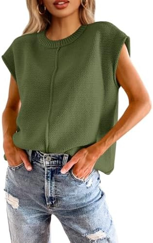 Saodimallsu Womens Summer Cap Sleeve Tops Casual Crew Neck Loose Fit Knit Lightweight Sweater Pul... | Amazon (US)