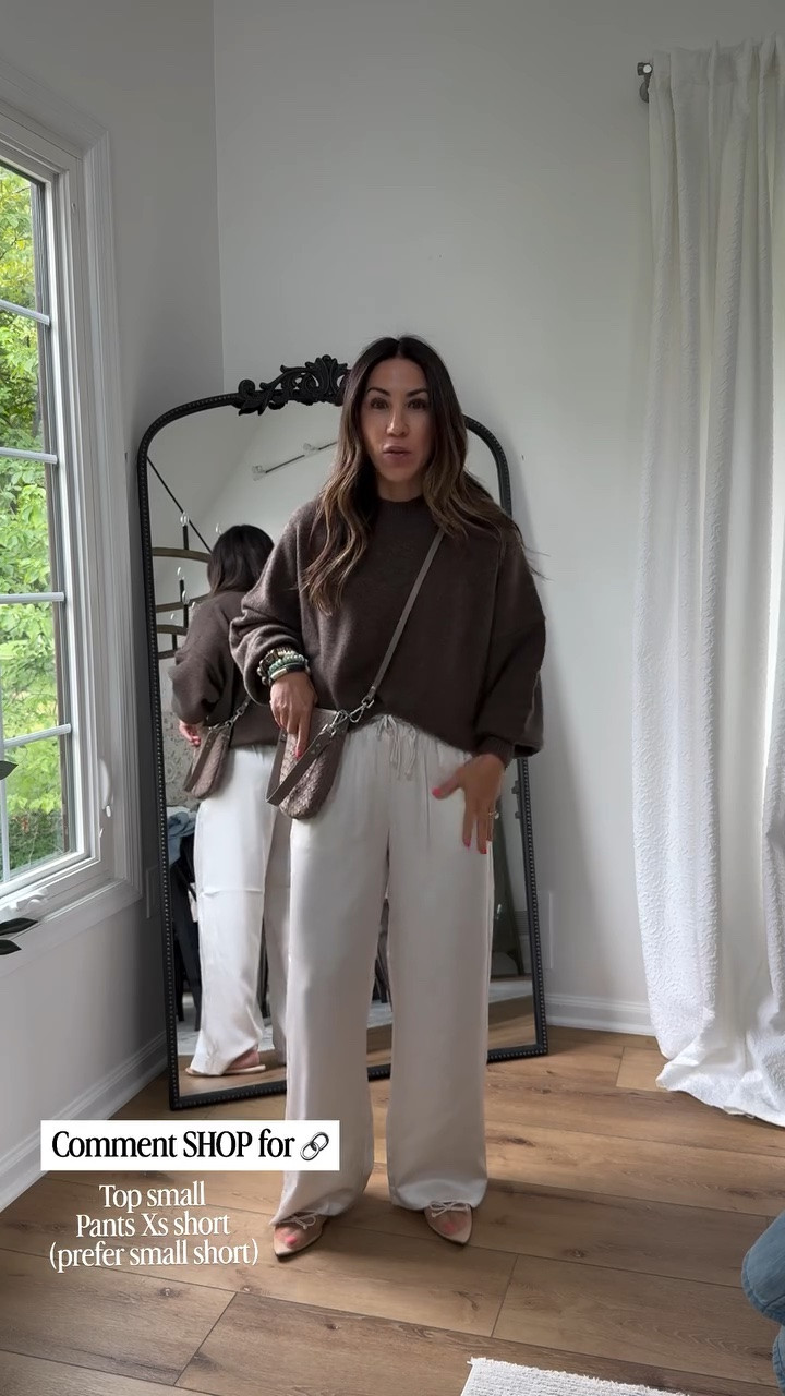 Small cashmere sweater. Satin pants Xs short, but prefer small short. @abercrombie

#LTKOver40 #LTKPetite #LTKSaleAlert