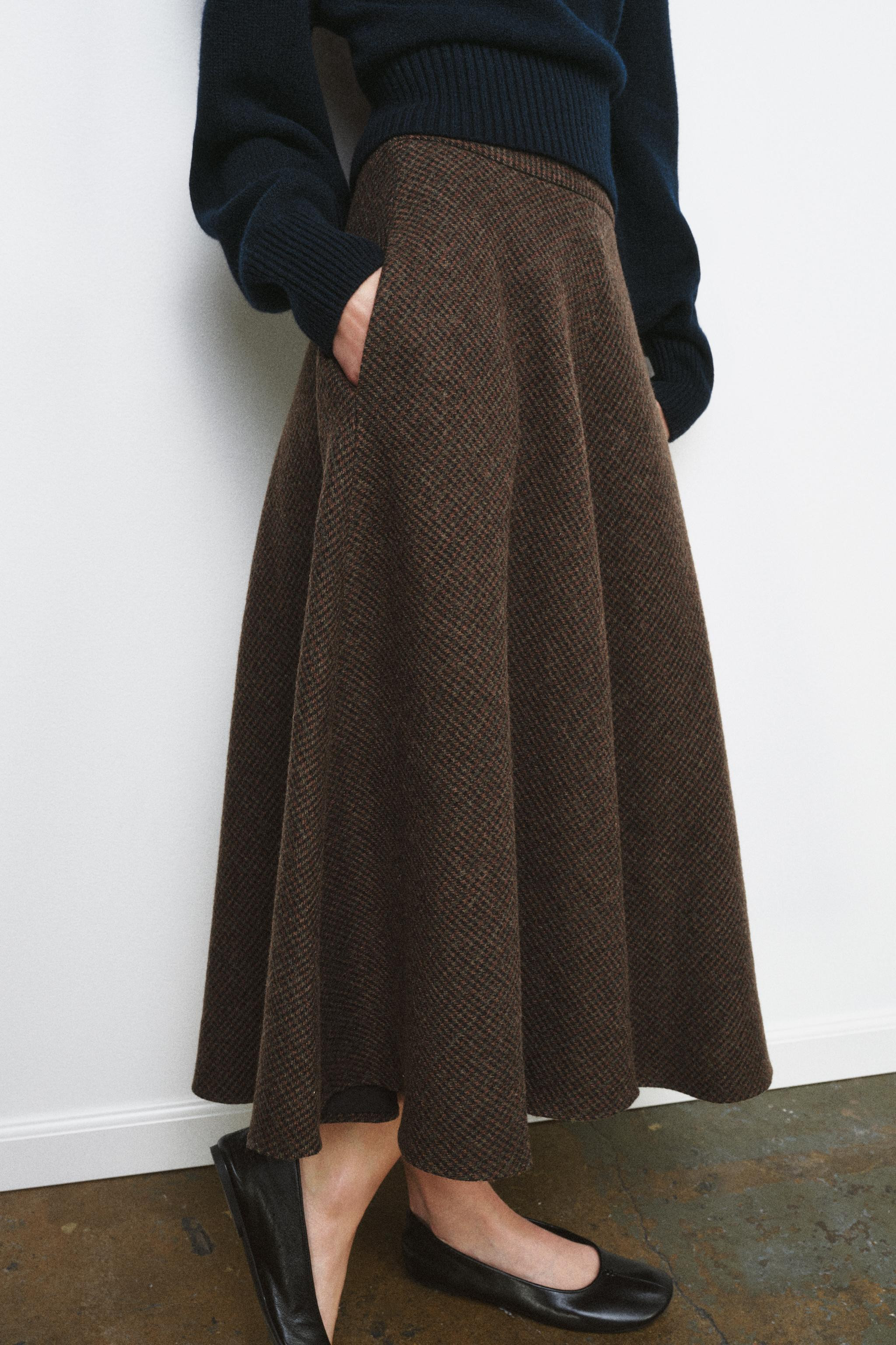 WOOL BLEND CAPE SKIRT HOUNDSTOOTH ZW COLLECTION | Zara US