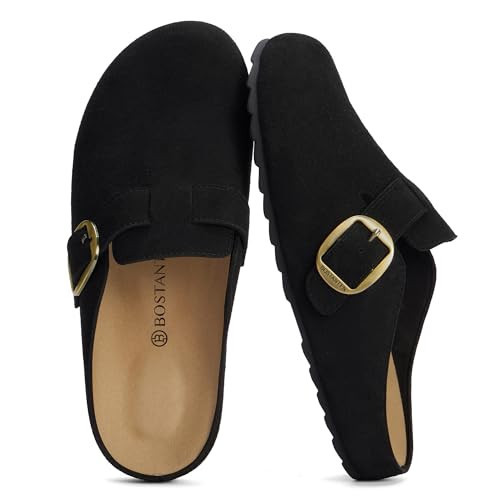 BOSTANTEN Clogs for Women Comfortable Suede Mules with Soft Footbed and Arch Support, Cute Slip On Potato Shoes Black | Amazon (US)