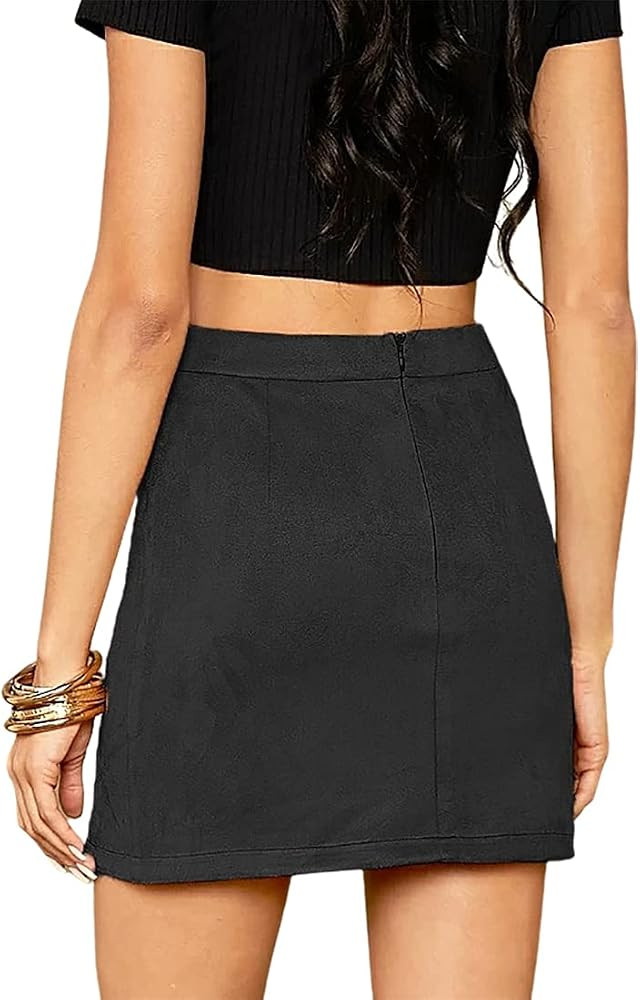 Women's High Waist Faux Suede Side Split Bodycon Short Mini Skirt | Amazon (US)