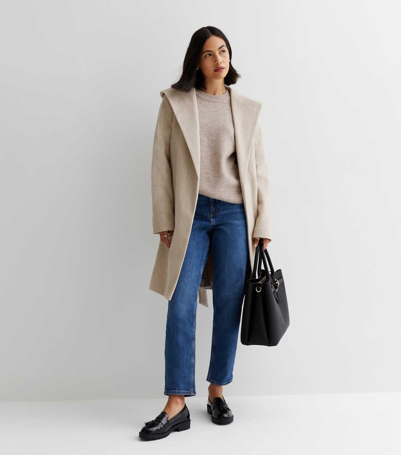 Stone Hooded Unlined Belted Coat | New Look | New Look (UK)