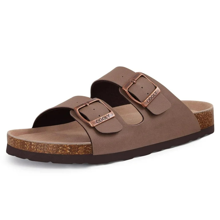 Litfun Women's Cork Footbed Slide Sandals with Arch Support Summer Leather Flat Sandals with Adju... | Walmart (US)