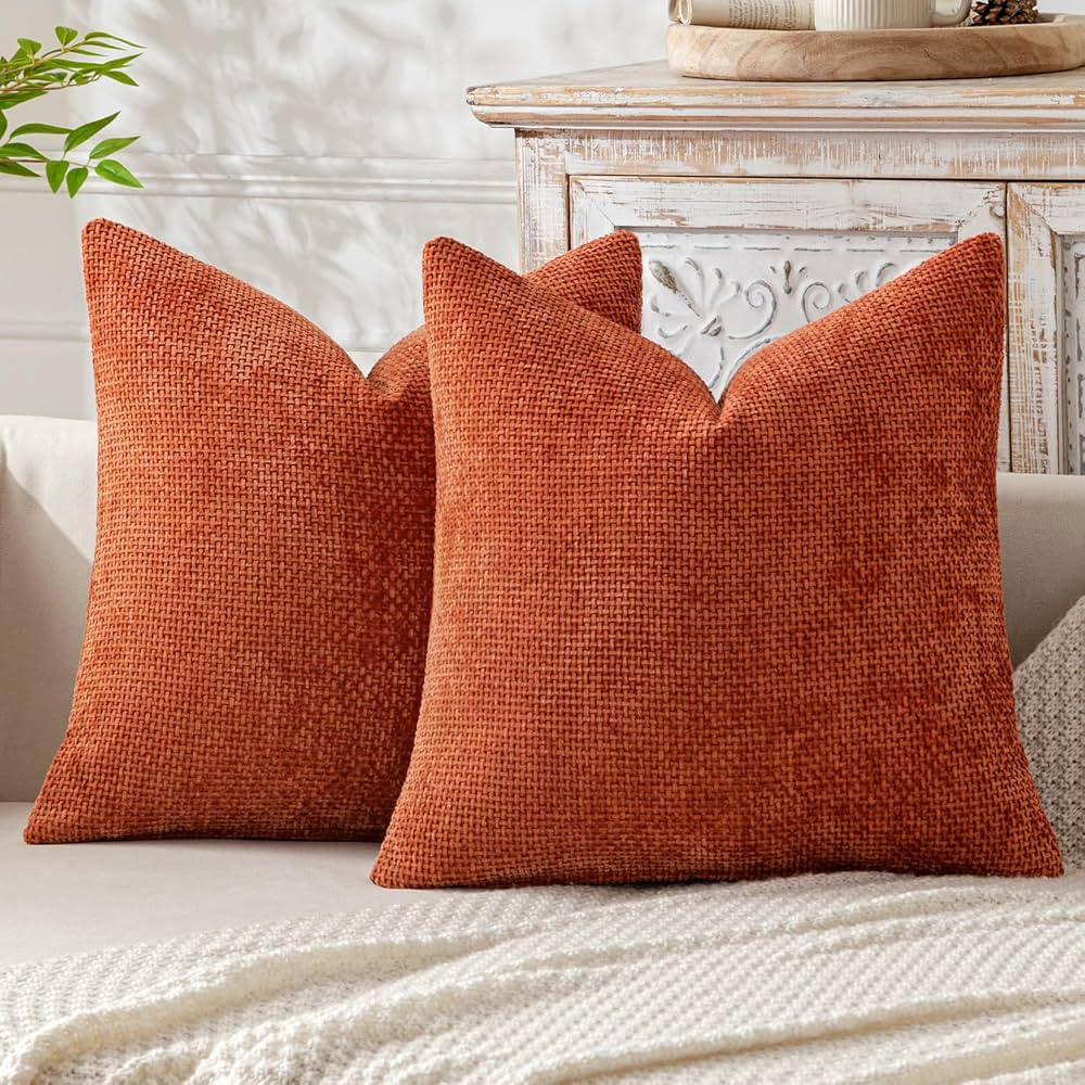 MIULEE Pack of 2 Burnt Orange Decorative Pillow Covers 18x18 Inch Soft Chenille Couch Throw Pillo... | Amazon (US)