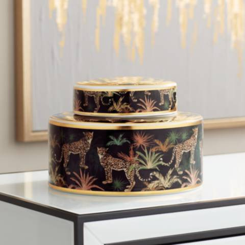 Matios Multi-Color Leopard Round Jar with Lid | Lamps Plus