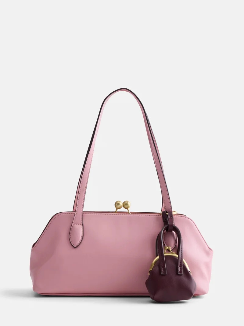 Free Assembly Women's Faux Suede Shoulder Bag with Mini Bag Charm, Dusty Rose | Walmart (US)