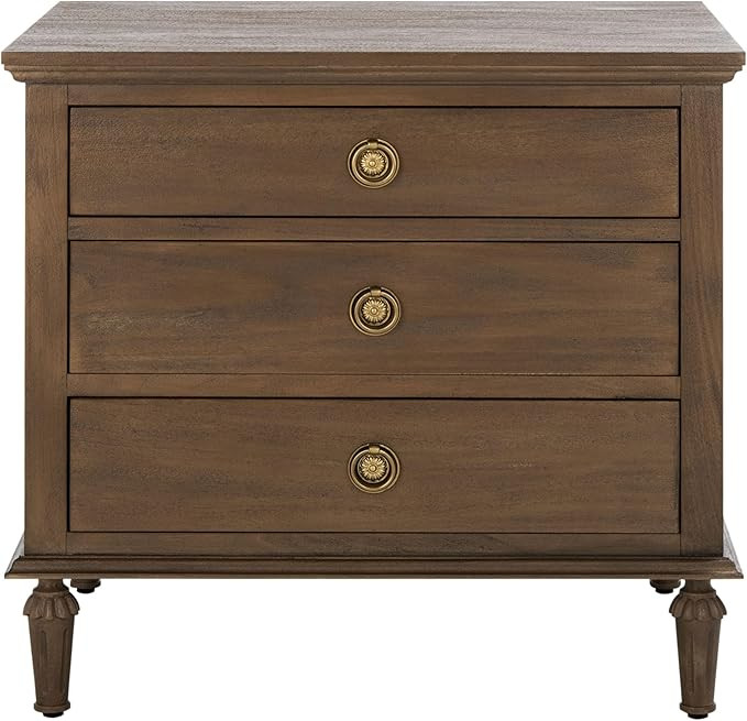 SAFAVIEH Couture Home Collection Lisabet Brown 3-Drawer Wood Nightstand Table (Fully Assembled) | Amazon (US)