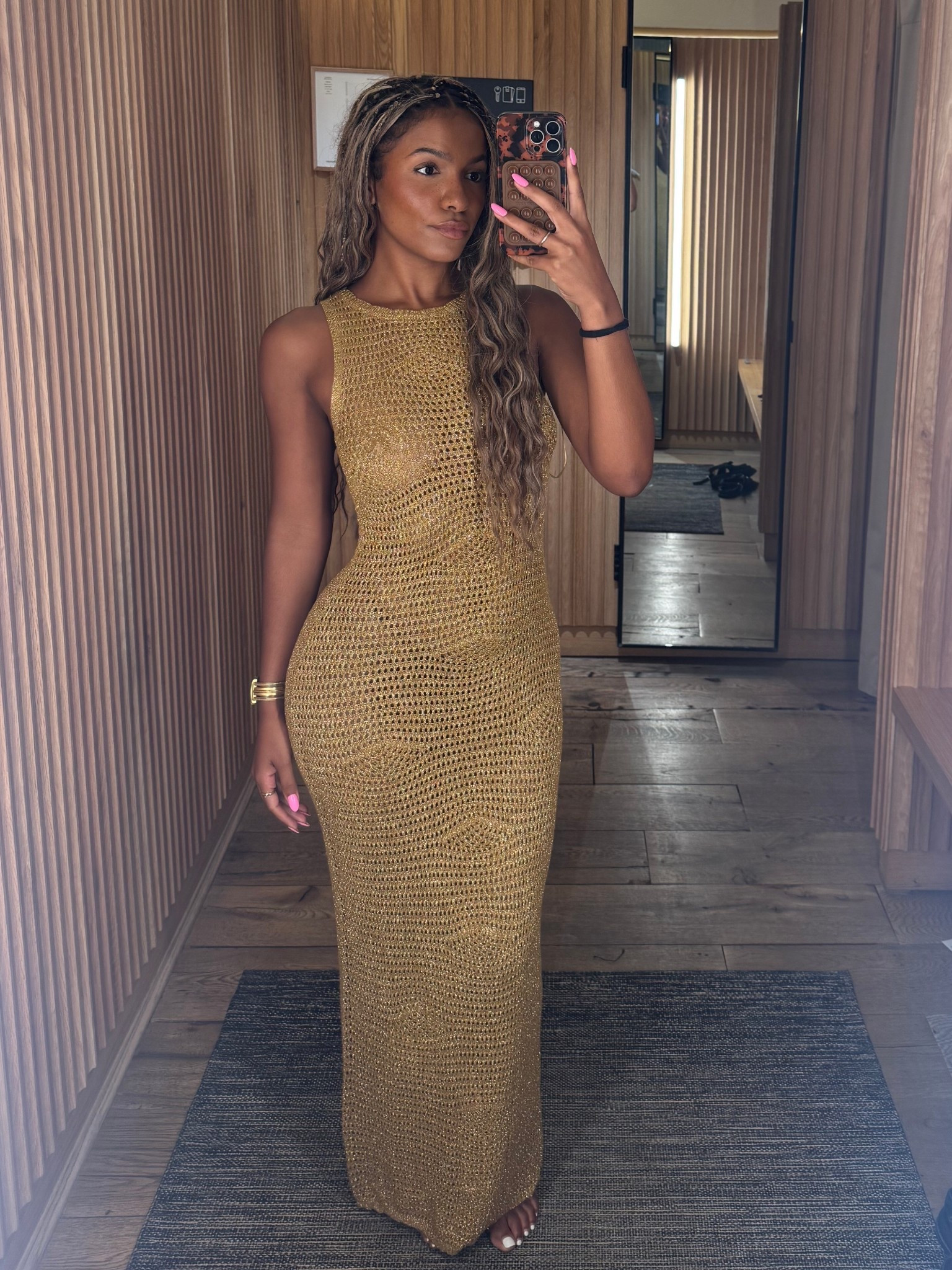 Gold mango dress wearing a small 

#LTKTravel #LTKFindsUnder100