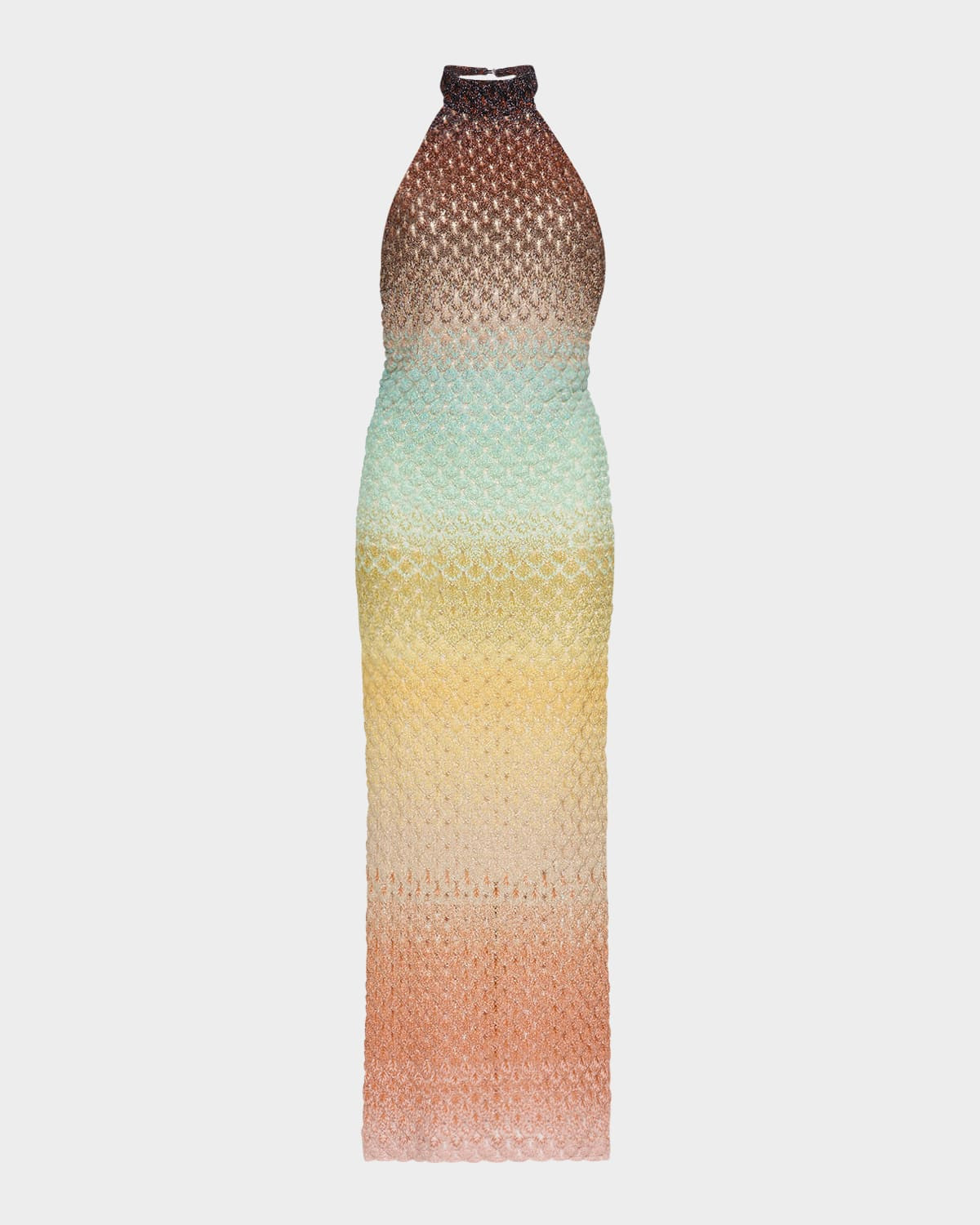 Metallic Ombre Knit Backless Halter Midi Dress | Neiman Marcus