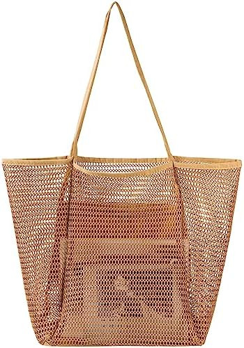 Tavaleu Mesh Beach Bag, Beach Bags for Women, Woven Straw Beach Tote Bag Waterproof with Inner Po... | Amazon (US)