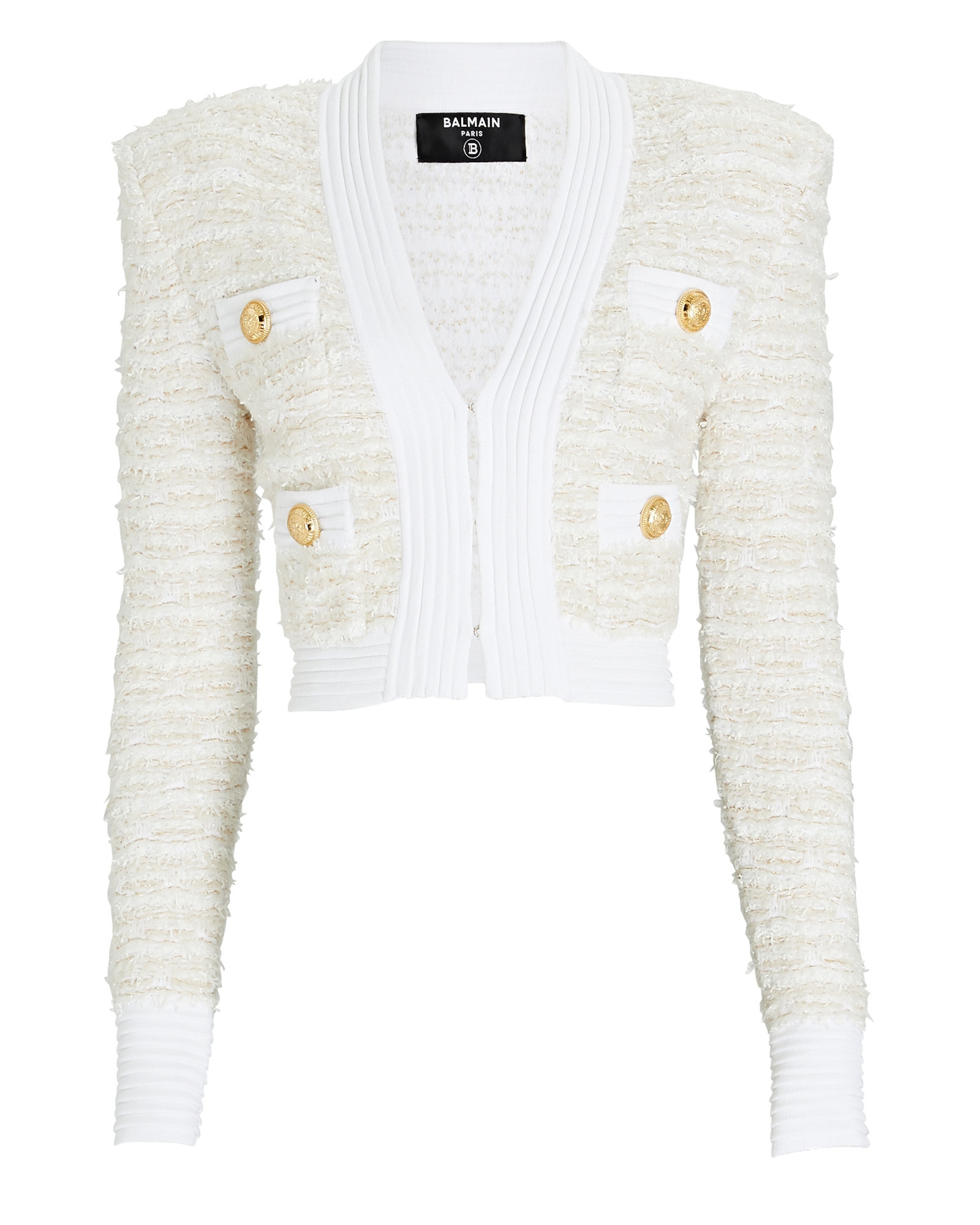 Balmain Lurex Knit Tweed Jacket, White 40 | INTERMIX