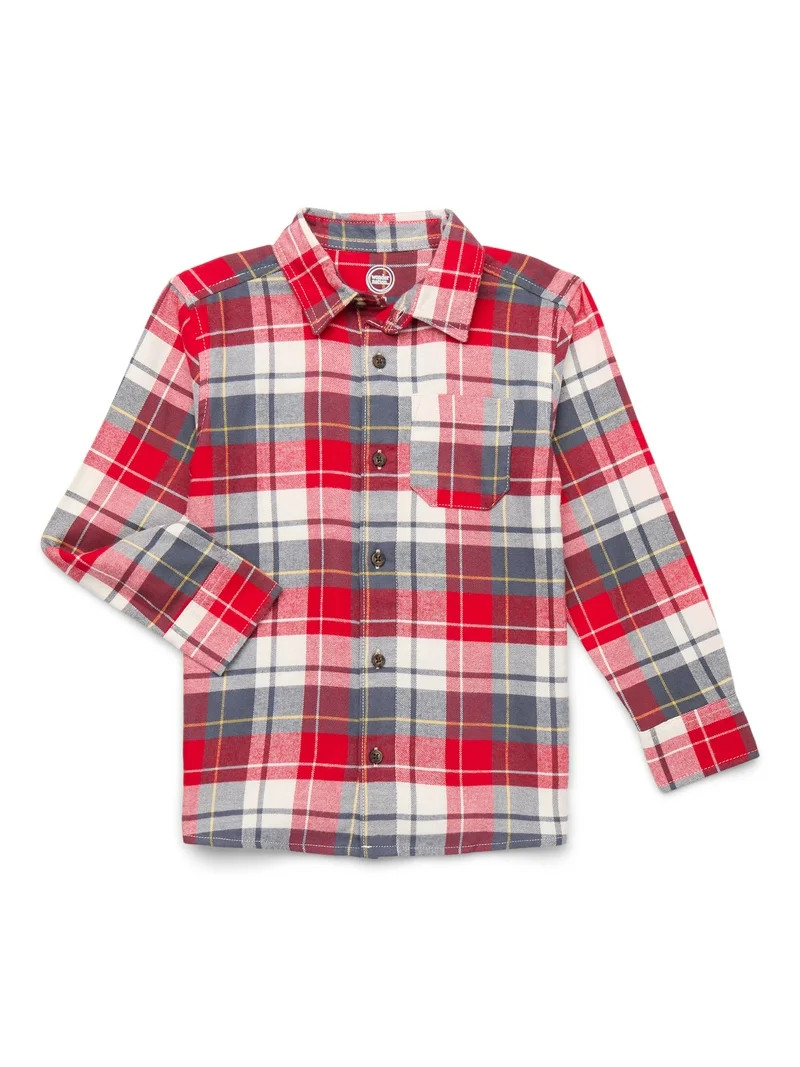 Wonder Nation Boys' Long Sleeve Flannel Shirt, Sizes 4-18 & Husky | Walmart (US)