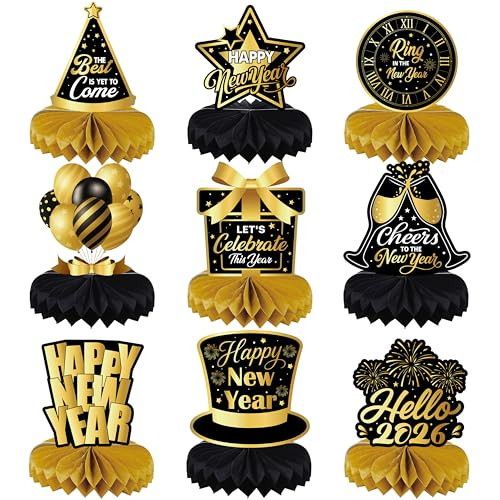 New Years Eve Table Centerpieces 2026 - Black and Gold Honeycomb Table Decorations, New Year's Eve Party Supplies for 2026 NYE Celebration | Amazon (US)