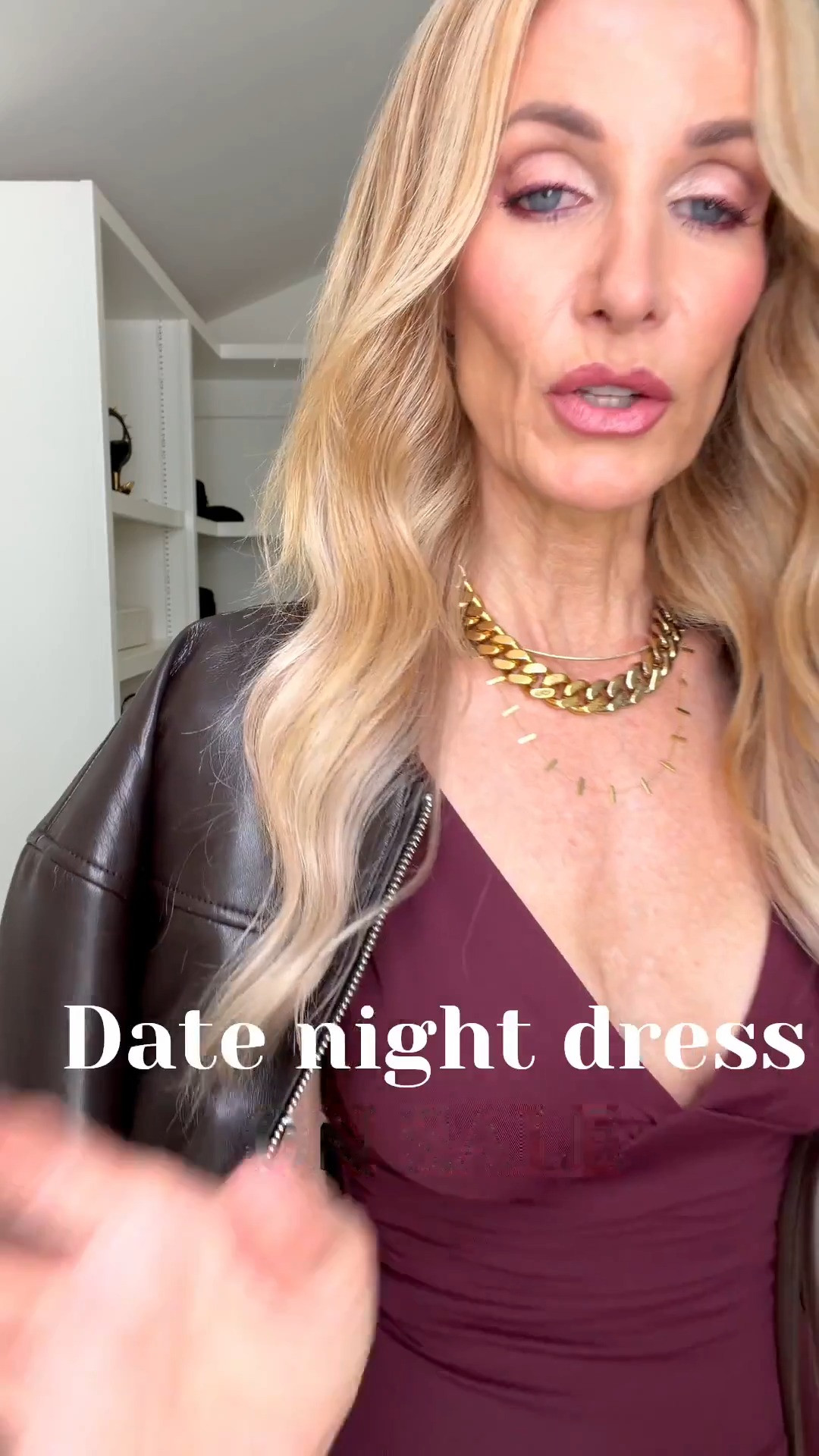 The perfect fall date night outfit! This stunning burgundy midi dress paired with a chocolate brown faux leather jacket feels chic, flattering, and effortlessly elevated. I’m wearing an XS in both the dress and jacket. #DateNightOutfit #FallFashion #BurgundyDress #FauxLeatherJacket #WomenOver40Style
 

 