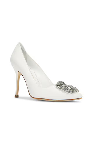 Manolo Blahnik Leather Hangisi 105 Heel in White | FWRD | FWRD 
