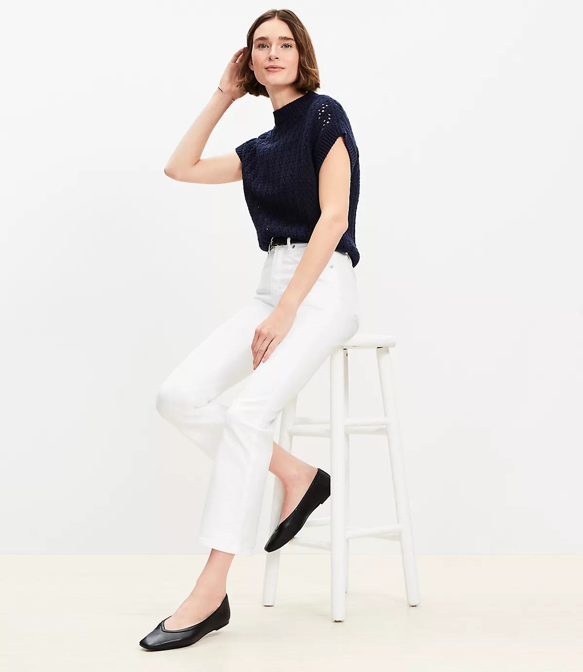 Petite High Rise Kick Crop Jeans in White | LOFT