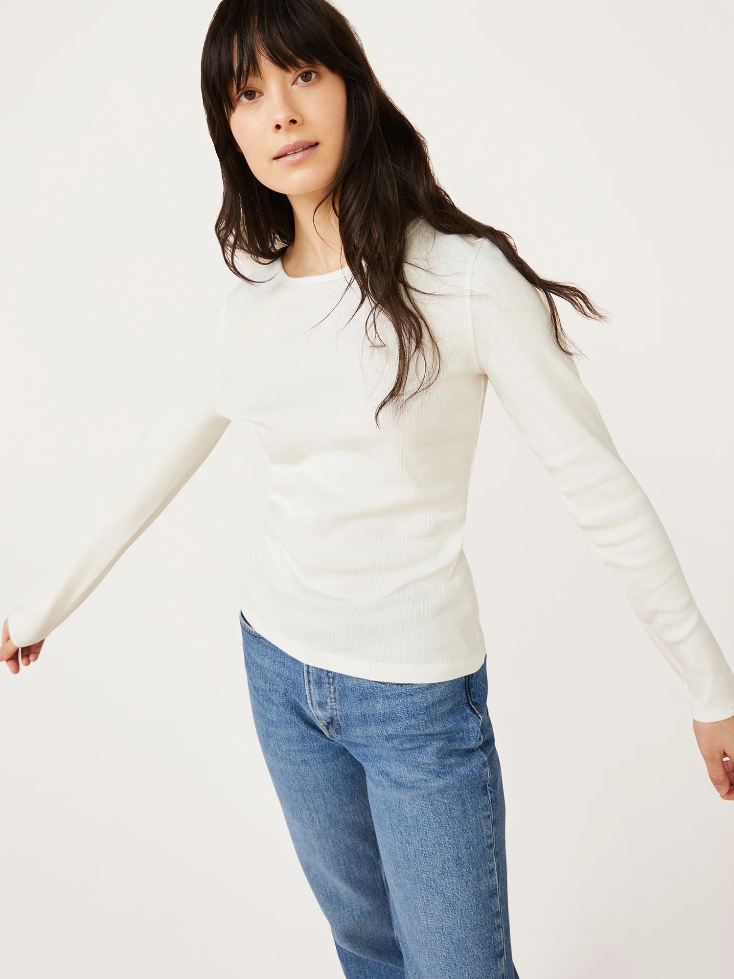 Free Assembly Women's Ribbed Crewneck Top with Long Sleeves - Walmart.com | Walmart (US)