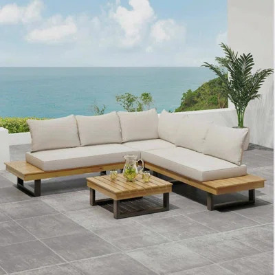4-Piece Beige Sofa Set, Outdoor Patio | Wayfair North America