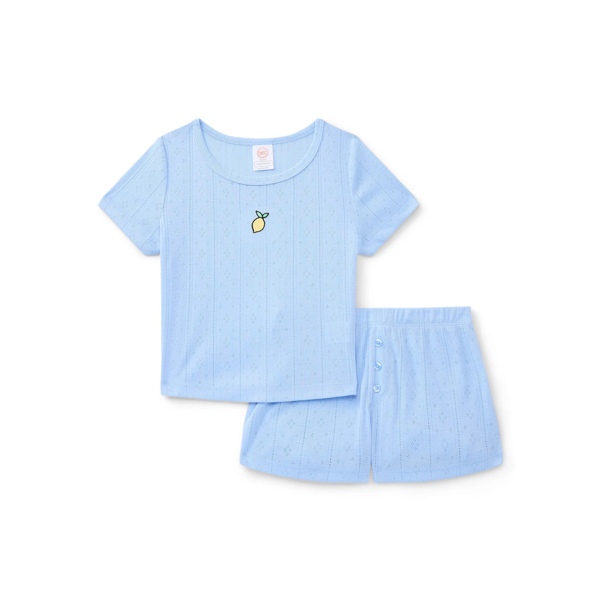 Wonder Nation Girls Pointelle Short Sleeve Top and Shorts Pajama Set, 2-Piece, Sizes 4-18 | Walmart (US)