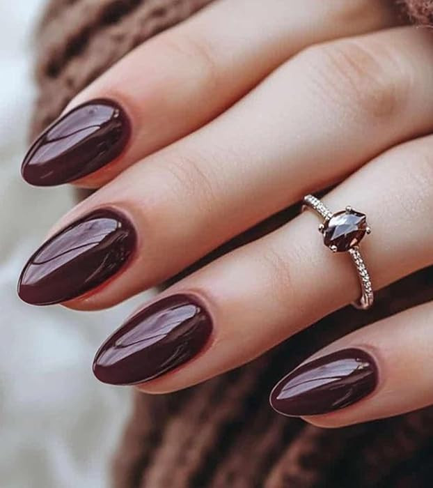 Artquee Press on Nails Short Burgundy Almond False Tips Glossy Reusable Fake Stick on Nails Kit f... | Amazon (US)