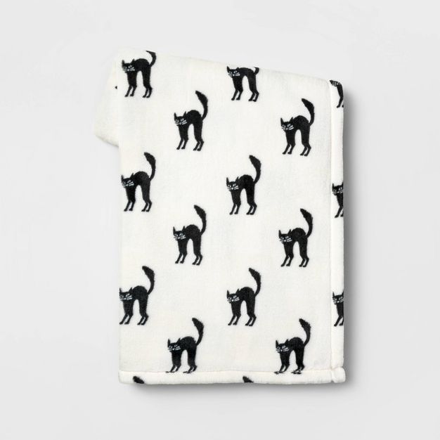 Cats Printed Plush Throw Blanket Ivory/Black - Hyde & EEK! Boutique™ | Target