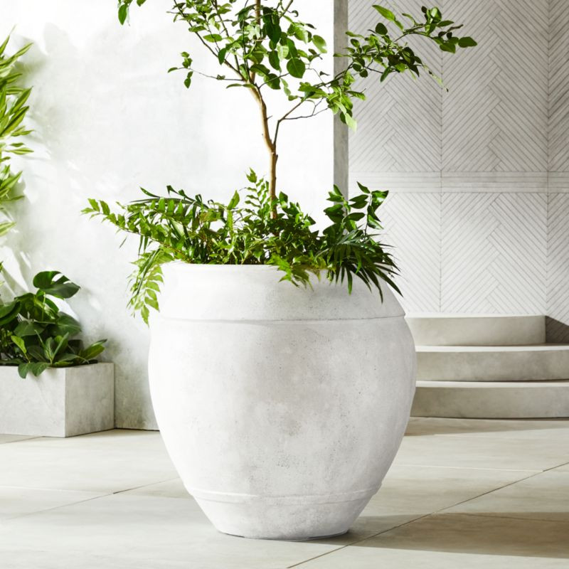 Belly Modern White Stone Outdoor Planter XXL + Reviews | CB2 | CB2