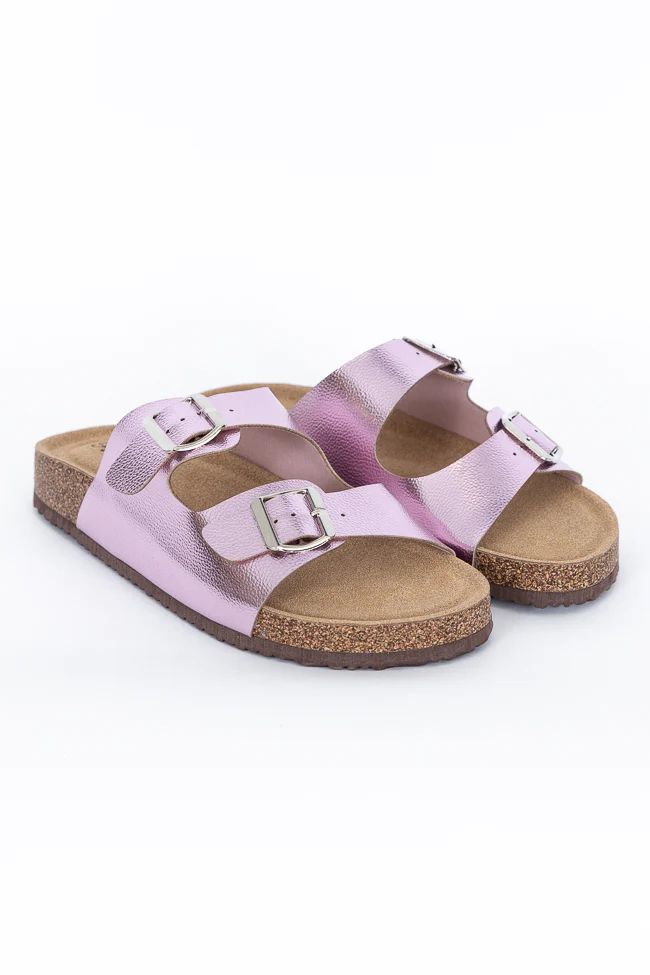 Andrea Pink Metallic Double Strap Sandal | Pink Lily