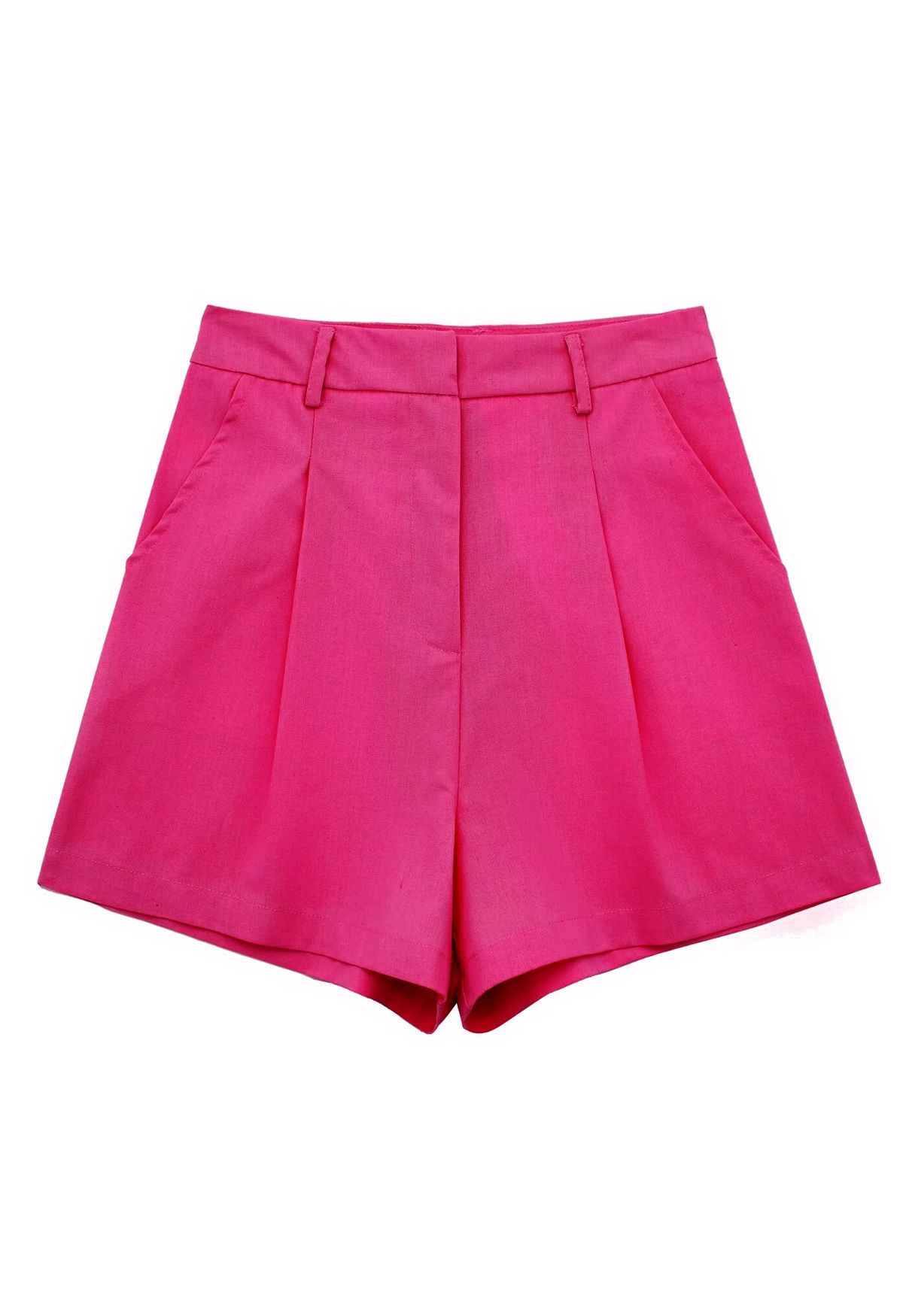 Side Pocket Pleated Linen-Blend Shorts in Hot Pink | Chicwish