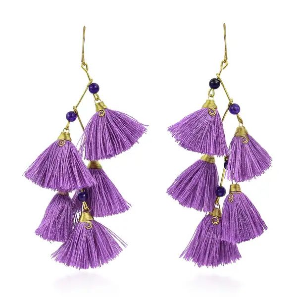 Zig Zag Tassels Stone Brass Drop Earrings (Thailand) | Bed Bath & Beyond