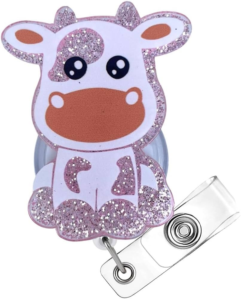 Cow Badge Reel | Cute Pink Highland Cow Badge Reels Retractable Print Animal Western Pediatrics P... | Amazon (US)