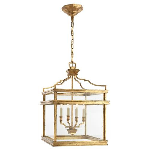 Visual Comfort Mykonos French Country Gilded Iron Glass Lantern Pendant - Medium | Kathy Kuo Home