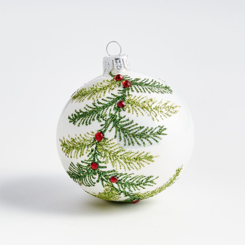 Handmade Glitter Pine Ball Christmas Tree Ornament with Red Crystals + Reviews | Crate & Barrel | Crate & Barrel
